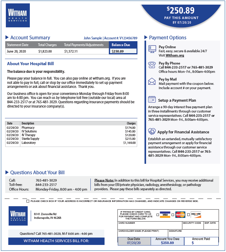 Old Witham Health Services Billing Statement