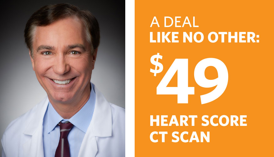 Photo of Dr Harlamert promoting $49 heart score CT Scan